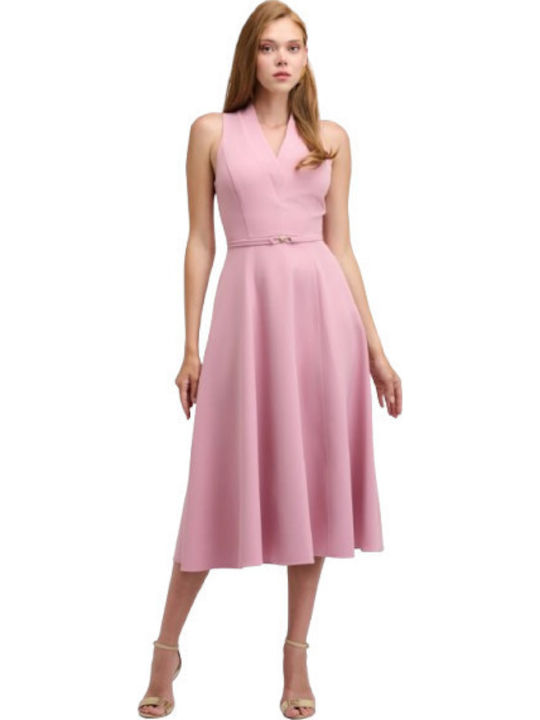 Rochie Midi de Vară pentru Nuntă / Botez Roz