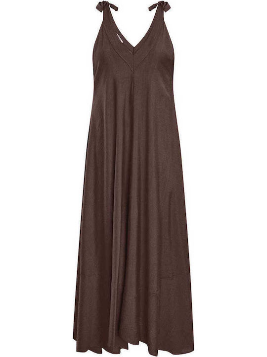 Celestino Rochie Dama Asimetrică Cu Bretele Legate Loose Fit Maro Închis