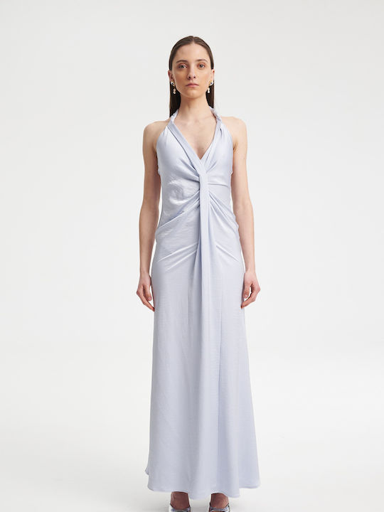 Summer Maxi Evening Satin Light Blue Dress