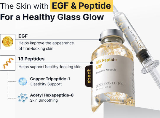 Sungboon Editor Silk Peptide EGF Intensive Anti-Aging Ampoule Face Serum with Peptides & Hyaluronic Acid for Brightening 40ml
