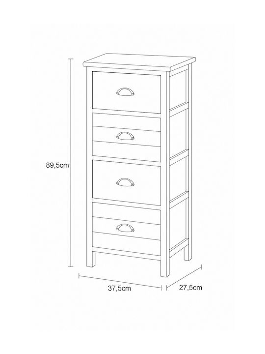 Storage Chest Wooden with 4 Drawers W37.5xD27.5xH89.5cm