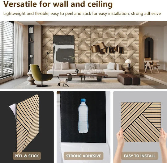 3D Wandpaneele aus MDF Selbstklebend / mit Kleber Schwarz 60x60x1cm