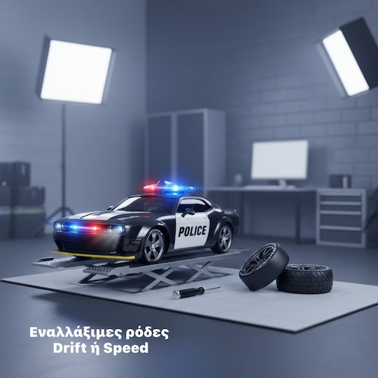 Mașină Teleghidată Rc Drift Mașină De Poliție 1:24 2.4ghz Tracțiune Integrală 2 Seturi De Anvelope Viteză Drift Obstacole Incluse Baterie Reîncărcabilă Cadou Ideal Jucărie Pentru Copii Adulți Neagră