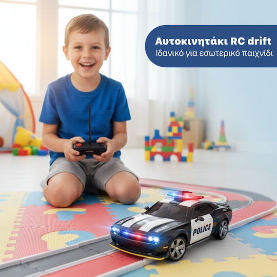 Mașină Teleghidată Rc Drift Mașină De Poliție 1:24 2.4ghz Tracțiune Integrală 2 Seturi De Anvelope Viteză Drift Obstacole Incluse Baterie Reîncărcabilă Cadou Ideal Jucărie Pentru Copii Adulți Neagră