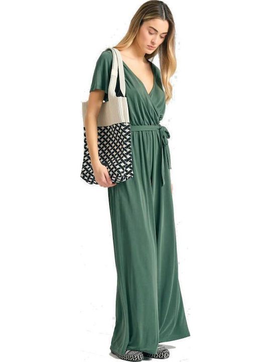 Women's Short-sleeved One-piece Suit Forest Green