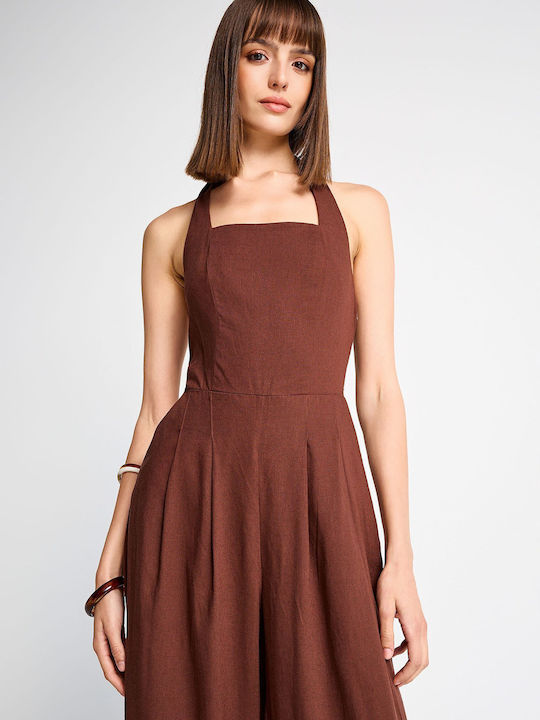 Women's Linen Sleeveless Jumpsuit Brown