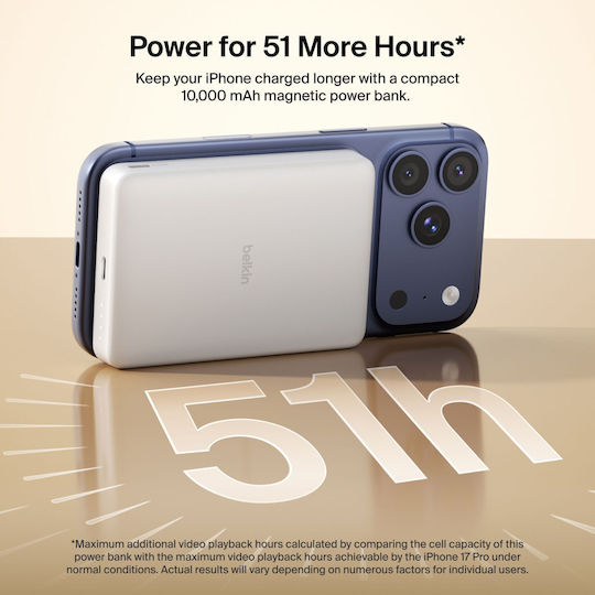 Belkin BoostCharge Slim MagSafe Power Bank 7500mAh 7,5W mit 2 USB-C Ausgangsanschlüsse Weiß