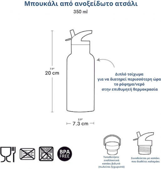 A Little Lovely Company Rostfreies Kinder Trinkflaschen Set Thermos Graue 350ml