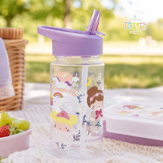 A Little Lovely Company Plastic Kids Thermos Water Bottle Set with Straw Non Spill Tritan 450ml