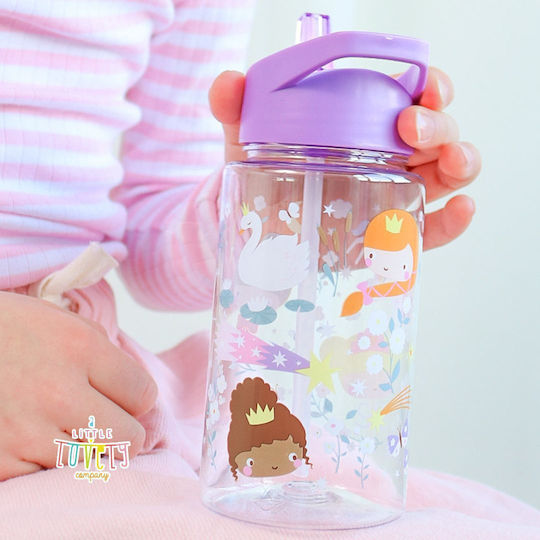 A Little Lovely Company Plastic Kids Thermos Water Bottle Set with Straw Non Spill Tritan 450ml