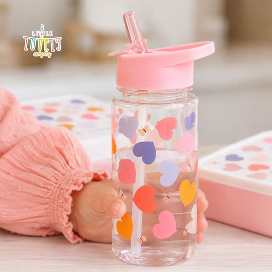 A Little Lovely Company Plastic Kids Thermos Water Bottle Set with Straw Non Spill Tritan 450ml