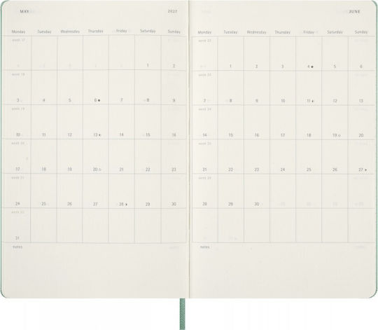 Moleskine Wöchentliches Tagebuch 2026-2027 18 Monate Mit Hartcover Große 13x21 Salbeigrün