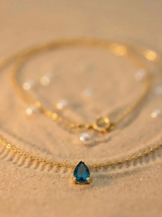 Halskette mit Träne-Design aus 14K Gold Blau