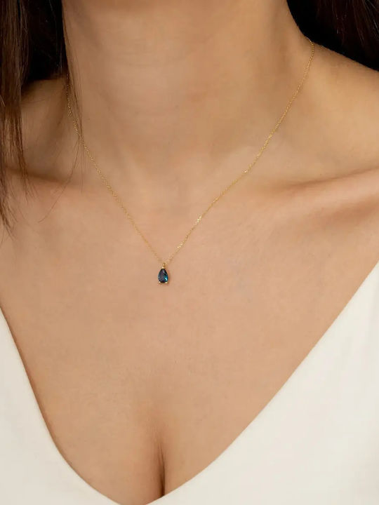 Halskette mit Träne-Design aus 9K Gold Blau