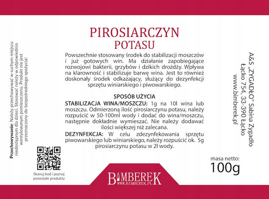 Potassium Metabisulfite 100g Disinfection Wine Stabilization