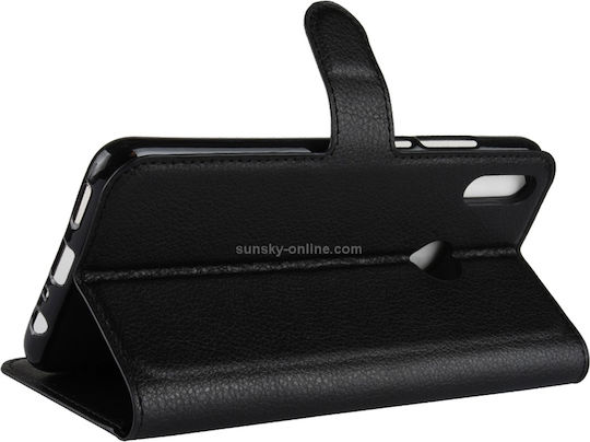 Leder Handyhülle Litchi Textur Horizontal Flip Huawei Ehre 8X Kartenfächer Brieftasche Rahmen Fotografie Schwarz