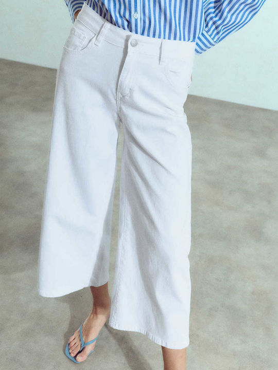 Celestino Blugi damă Crop Wide-leg Lejer Fit Alb
