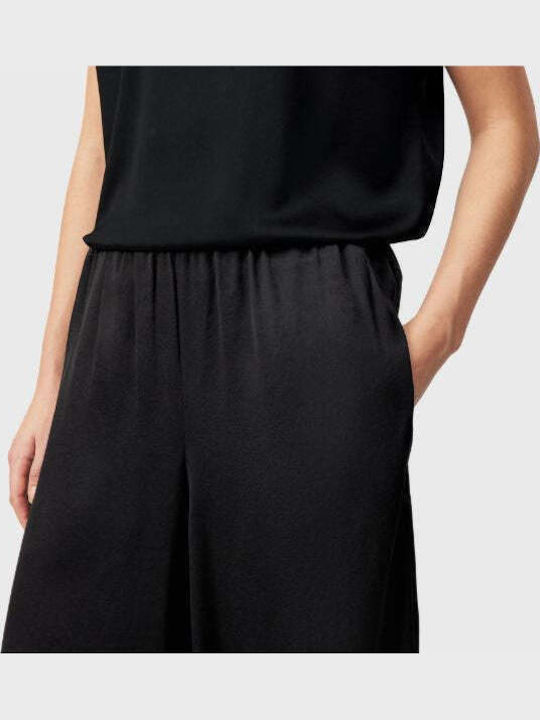 Damen Satin Hose in Loose Passform Schwarz