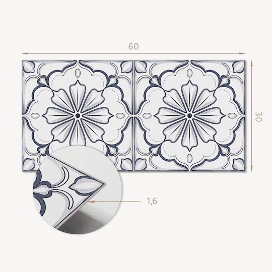 Vinyl Tile Set Kitchen Or Bathroom Decoration Floral Pattern Tile 6x60x30 Cm