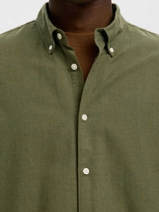 Long Sleeve Flannel Shirt in Regular Fit Vetiver