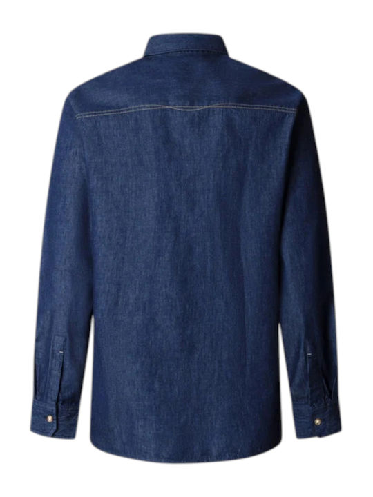 Long Sleeve Denim Shirt in Narrow Fit Blue