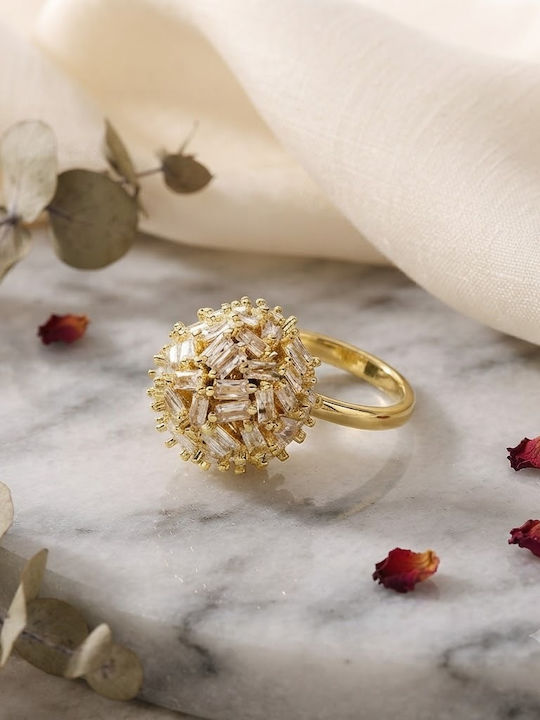 Women's Ring with Zircon Made of Gold Plated Steel Women's Ring with Zircon Made of Gold Plated Steel