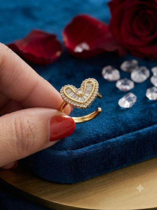 Women's Ring with Diamond Made of Gold Plated Steel Women's Ring with Diamond Made of Gold Plated Steel