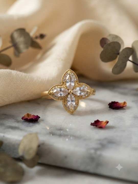 Women's Ring with Zircon Made of Gold Plated Steel Women's Ring with Zircon Made of Gold Plated Steel