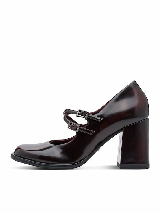 Pumps mit Riemen & Chunky Stiletto Absatz in Burgundisch