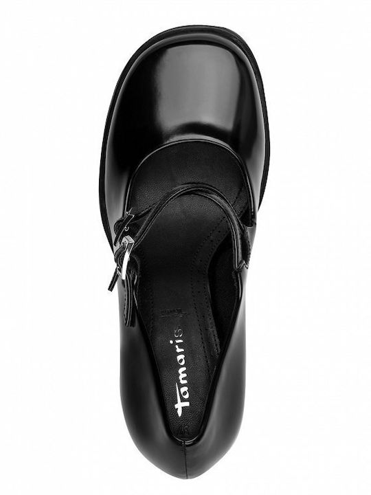 Heels with Strap & Chunky High Heel Black