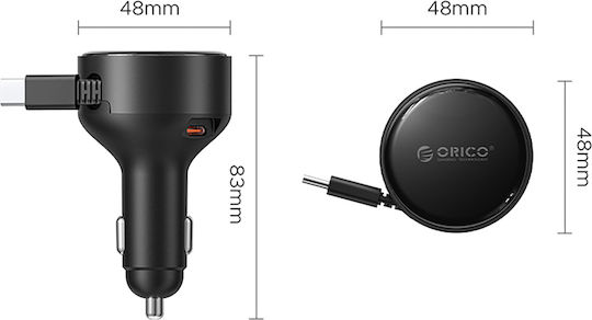 Orico Car Charger 60W With Ports 1xUSB-A 1xType-C With Type-C Cable Black Colour