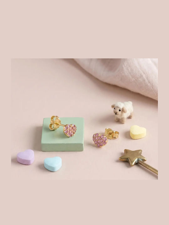 Детски Обици Studs Сърце от Злато 9K