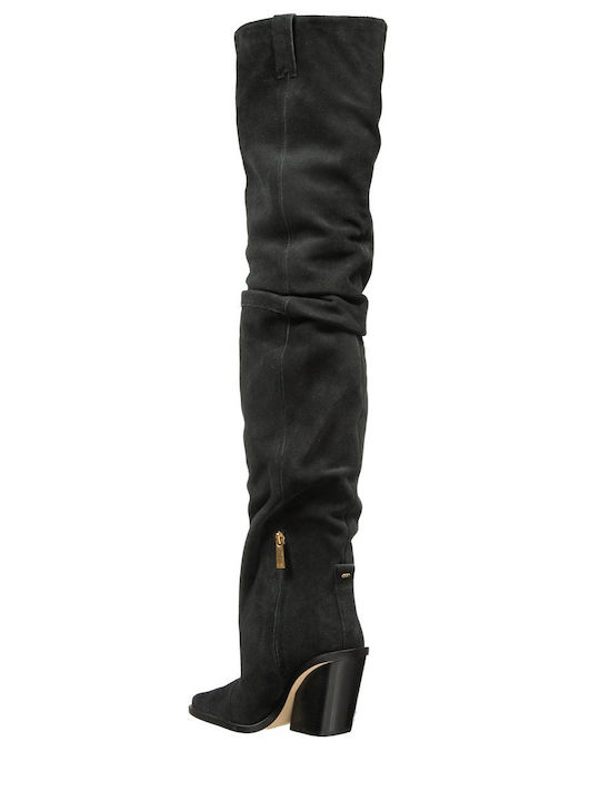 Wildleder Damenstiefel mit Hohem Absatz Schwarz