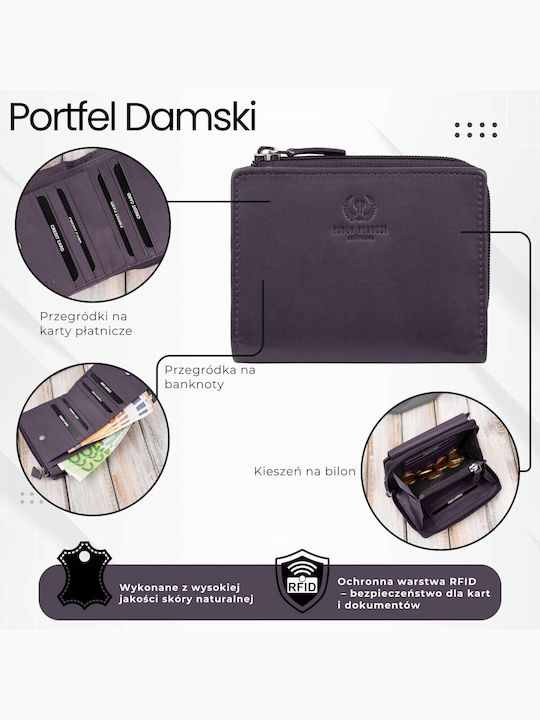 Малък Дамски Портфейл от Естествена Кожа с RFID Лилав