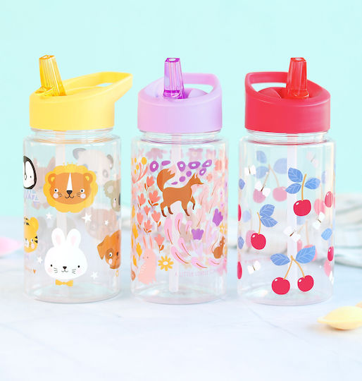 A Little Lovely Company Plastic Kids Water Bottle Thermos with Straw Non Spill Tritan 450ml