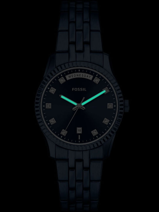 Fossil Damentuhr 34mm Batterie mit Blau Metall-Armband