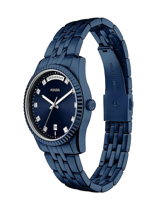Fossil Damentuhr 34mm Batterie mit Blau Metall-Armband