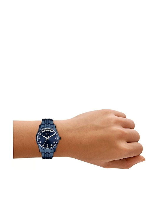 Fossil Damentuhr 34mm Batterie mit Blau Metall-Armband