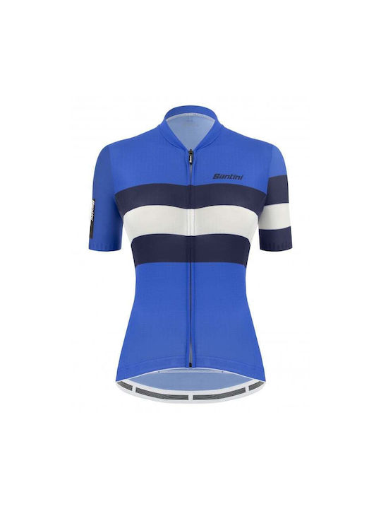 Santini Tricou De Ciclism Pentru Femei Cu Mâneci Scurte Albastru