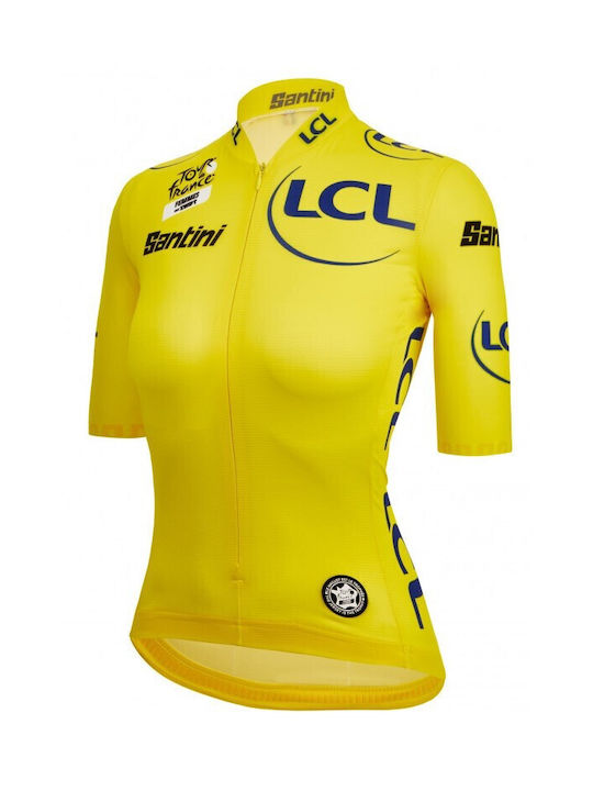 Santini Tricou De Ciclism Pentru Femei Cu Mâneci Scurte Galben