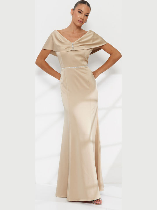 Rochie Maxi de Seara Drapată Aurie