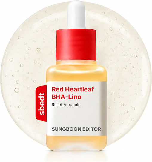 Sungboon Editor Red Heartleaf BHA-lino Relief Успокояващ Ампула Серум за Лице с Centella Asiatica и Ниацинамид за Несъвършенства по Кожата 40ml