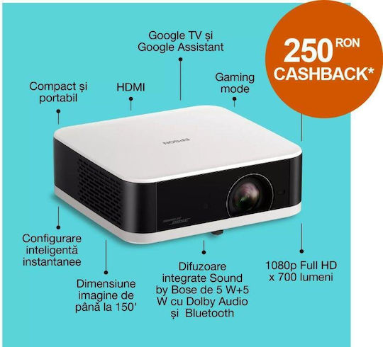 Epson EF-61W V11HB72040 Projector 3LCD Full HD LED Lamp with Wi-Fi and Built-in Speakers White