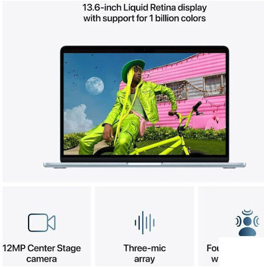 Apple MacBook Air 13.6" IPS Retina Display (M5-10-Core/16GB/512GB SSD/8-Core GPU) с Зарядно 30W Sky Blue (Английска (Великобритания) клавиатура)