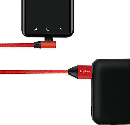 LogiLink Angle (90°) / Braided USB 2.0 Cable USB-C male - USB-A Red 1m (CU0146)