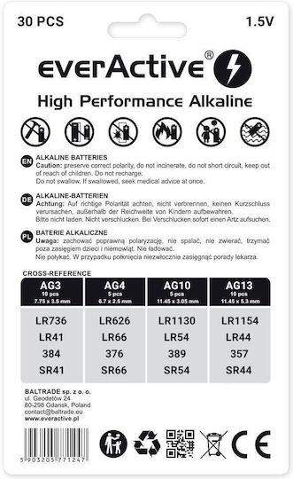 EverActive Batterien Alkalisch für Uhren LR66 1.5V 30Stück