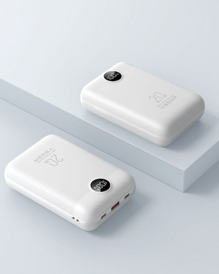 Veger S20 Baterie Externă 20000mAh 20W cu Port USB-A și 2 Porturi USB-C Power Delivery / Quick Charge Alb