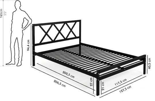 Xiasti Bett Halbdoppel Metall Schwarz mit Lattenrost für Matratze 120x200cm