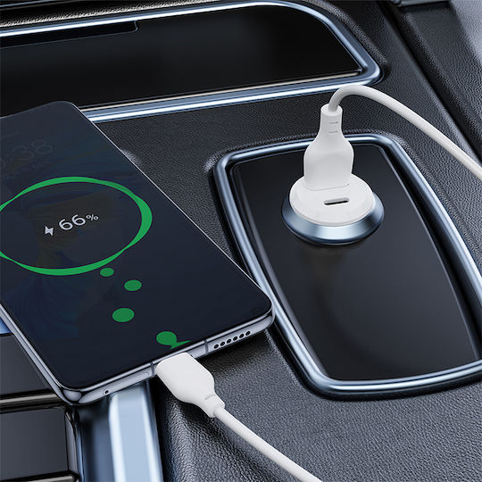 XO Cc69 Car Charger 30W Fast Charging with Ports 1xUSB-A 1xType-C with Type-C Cable White Colour