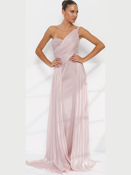 Rochie Maxi de Seara Drapată Roz